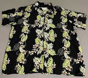 Vintage Iolani Mens XXL Black Floral Rayon Hawaiian Shirt Made in Hawaii